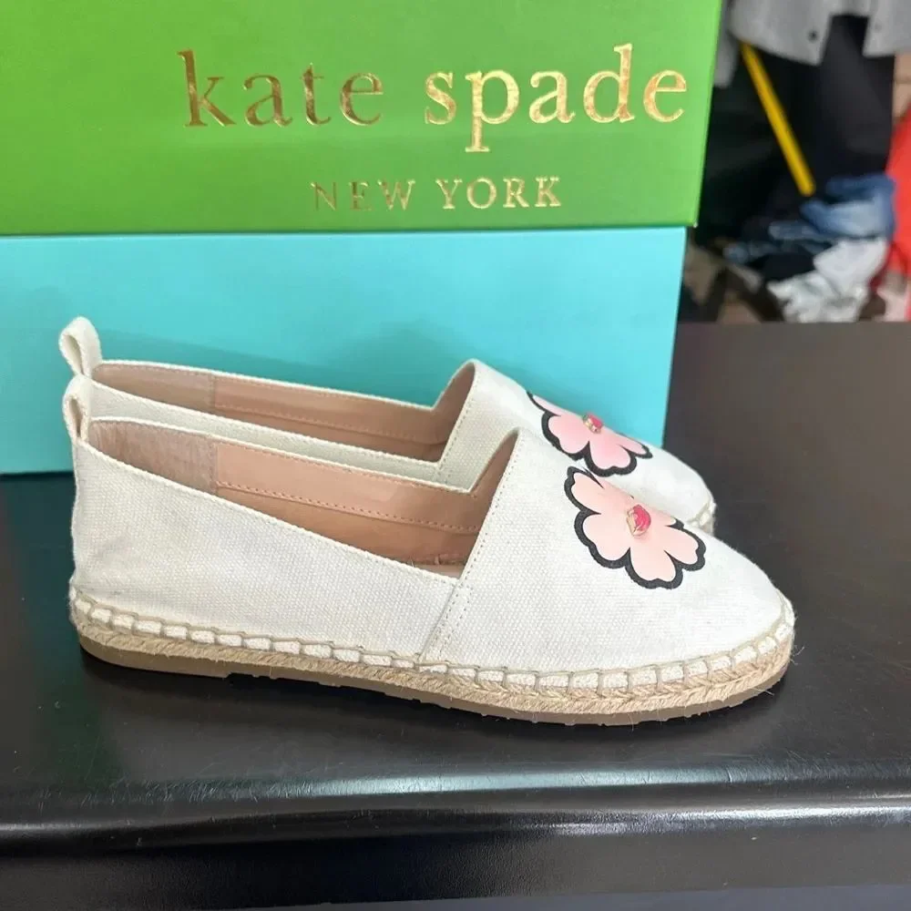 Kate Spade Cream Espadrilles with Pink Floral Design
